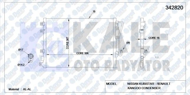 KLIMA RADYATORU KURUTUCU ILE RENAULT KANGOO / EXPRESS 1.2 / 1.2 16V / 1.5 DCI / 1.6 16V / 1.9 DCI 97-> NISSAN KUBISTAR / BOX 1.2 16V / 1.5 DCI / 1.6 16V 03-> AL/AL KURUTUCU ILE   ####