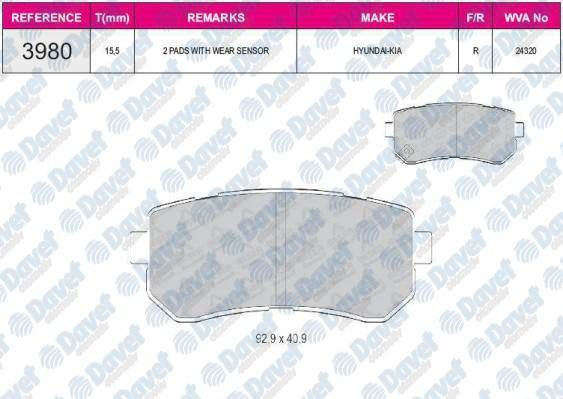 FREN BALATASI ARKA WVA 24320 HYUNDAI ACCENT ERA 07-11 I20 08-15  I30 07-12 IX20 10-> IX35 10-> SONATA 10-14 CEED 06-12 CERATO 08-> RIO 05-> SPORTAGE 04-11