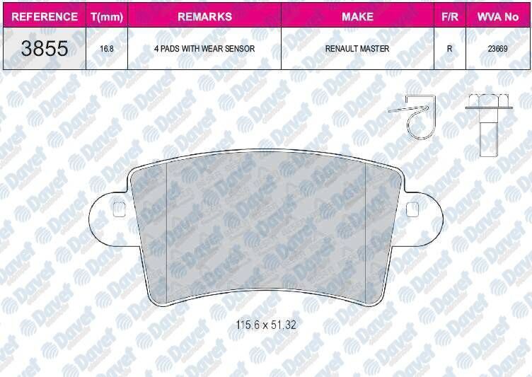 FREN BALATASI ARKA WVA 23669  MASTER II MOVANO INTERSTAR 2001->