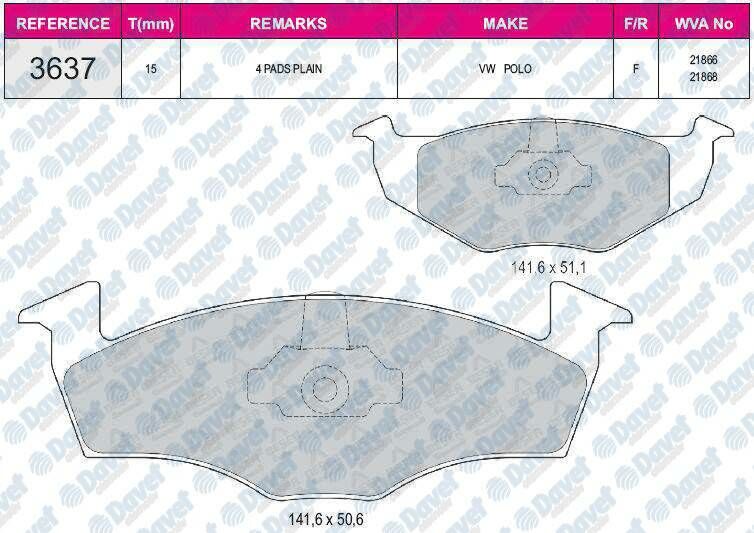 FREN BALATASI ON WVA 21866 FISSIZ VOLSKWAGEN POLO CLASSIC 1.9 SKODA FABIA 1.2