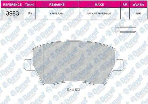 FREN BALATASI ON WVA 23973  RENAULT CLIO III 1.5DCI KANGOO II 1.6 MODUS 1.2 DACIA DUSTER 1.6 16V  1.5DCI LOGAN MCW 1.4 1.6 1.5DCI NISSAN MICRA III 1.0 16V 1.2 16V NOTE 1.4 16V 1.6 160SR 2003->