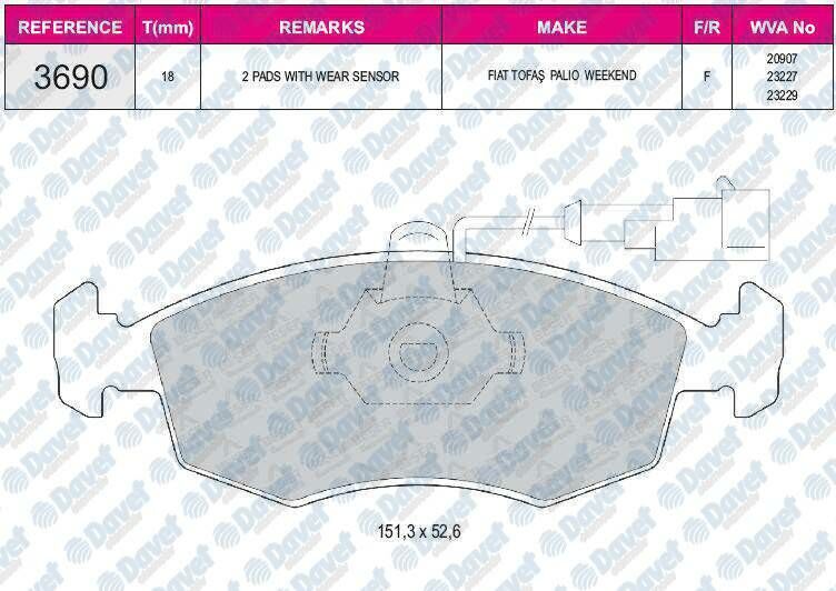 FREN BALATASI ON WVA 23228 FIAT DOBLO 223 1.2I 1.6I 16V 1.9D 1.9JTD 10/01-11/02 PALIO WEEKEND 178BX178DX04/96- 1.2 I 178DX.G1A 04.1996-02.2001 1.4 I 1.4 I KAT 04.1996-06.1998 1.6 I 16V 178DX.D1A 04.1996-02.2001