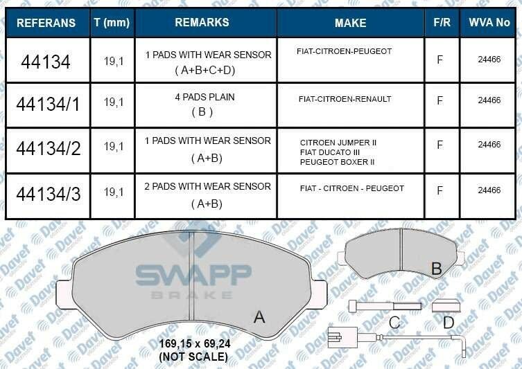 FREN BALATASI ON TEK FISLI DUCATO III - BOXER III - JUMPER III 2.2HDI-2.2HDI-3.0HDI 16Q - 20Q 06-> KARSAN JEST WVA 24466