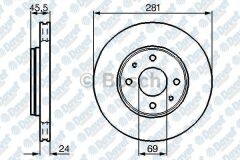FREN DISKI ON HAVALI 281MM MITSUBISHI CARISMA 95-06 VOLVO S40 95-04 V40