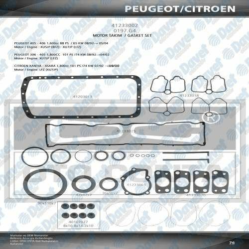 MOTOR TAKIM CONTA  ALT/UST FULL  KECELI-SUBAP LASTIKLI XSARA-P306-P406-XANTIA-ZX-P405-P806-ZX-EVA