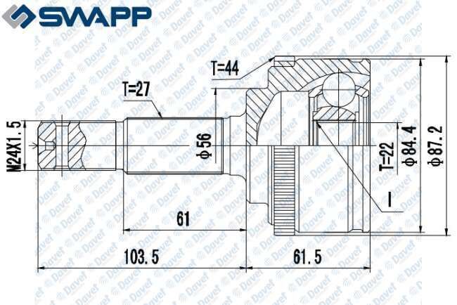 AKS KAFASI DIS PRIMERA 1.6 96>00 ABSLI 44 DIS DIS FREZE:27 IC FREZE:22 CONTA CAPI:56 BOY:165 mm